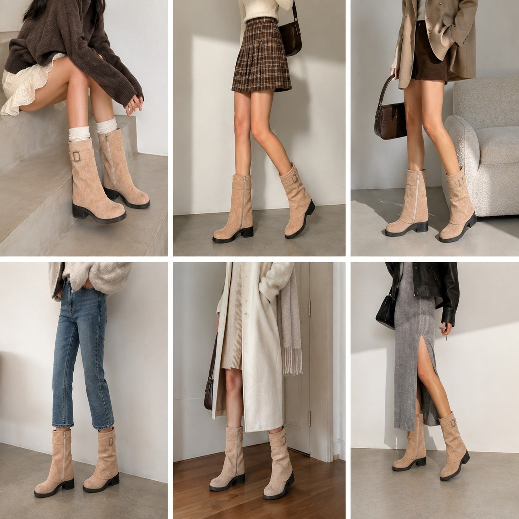 Women's Buckle Detail Mid-Calf Zip Boots