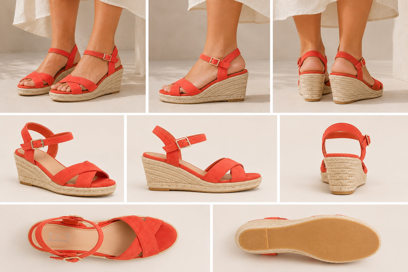 Ladies Wedge Heel Espadrille Sandals – Beige Open Toe Summer