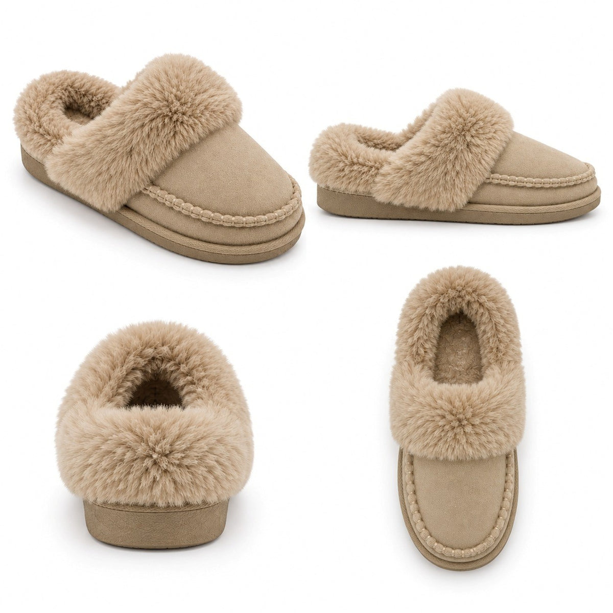 Women's Faux Fur Trim Slip-On Mule Slippers