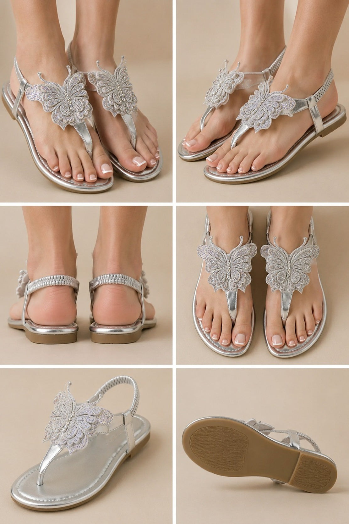 Women's Butterfly Embellished T-Bar Flat Sandals