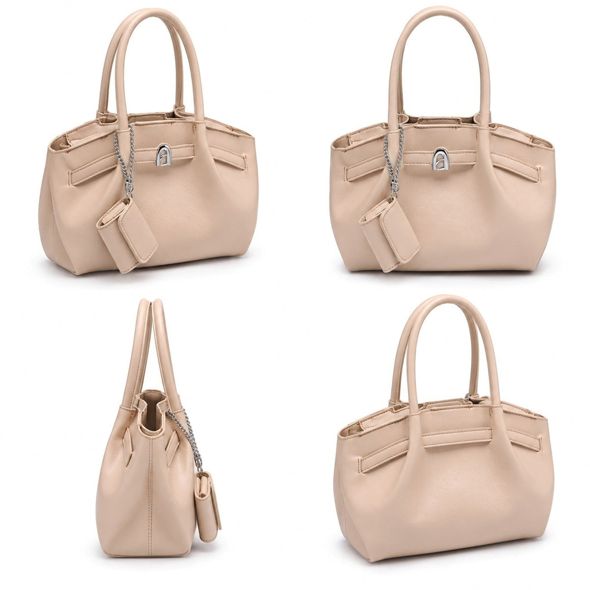 Women's PU Leather Tote Handbag with Matching Cosmetic Pouch