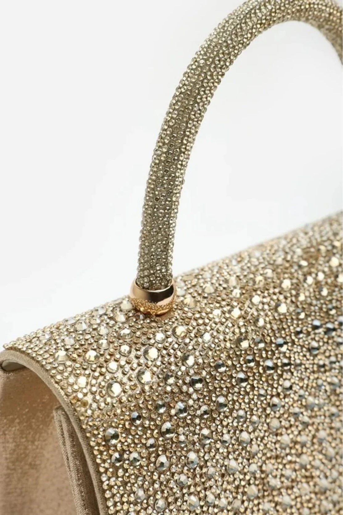 Women's Rhinestone Embellished Structured Top Handle Clutch Bag
