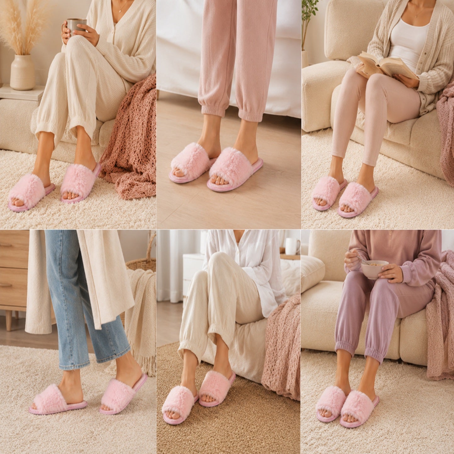 Pink Faux Fur Slippers Long Fur Bando Mule