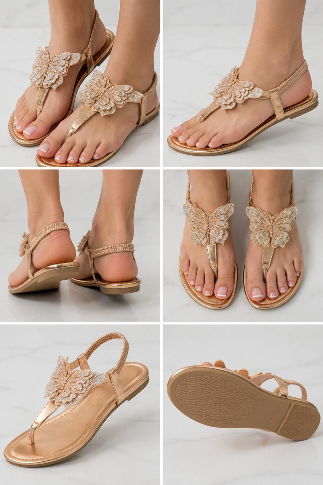 Women's Butterfly Embellished T-Bar Flat Sandals