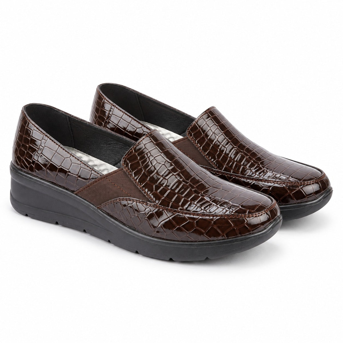 Women's Croc Embossed Slip-On Wedge Loafers