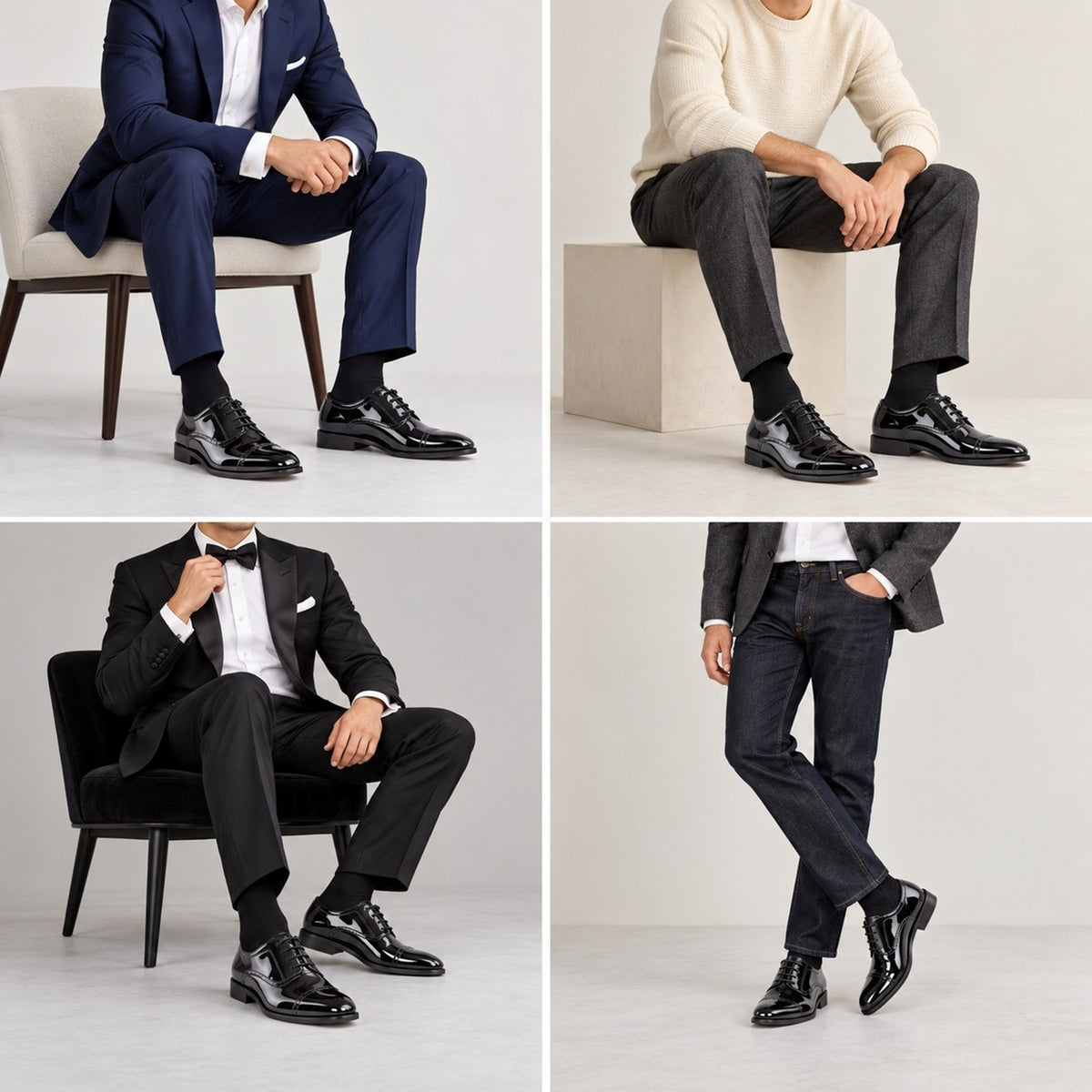 Men's Patent Wide Fit Leather Lace-Up Oxford Shoes