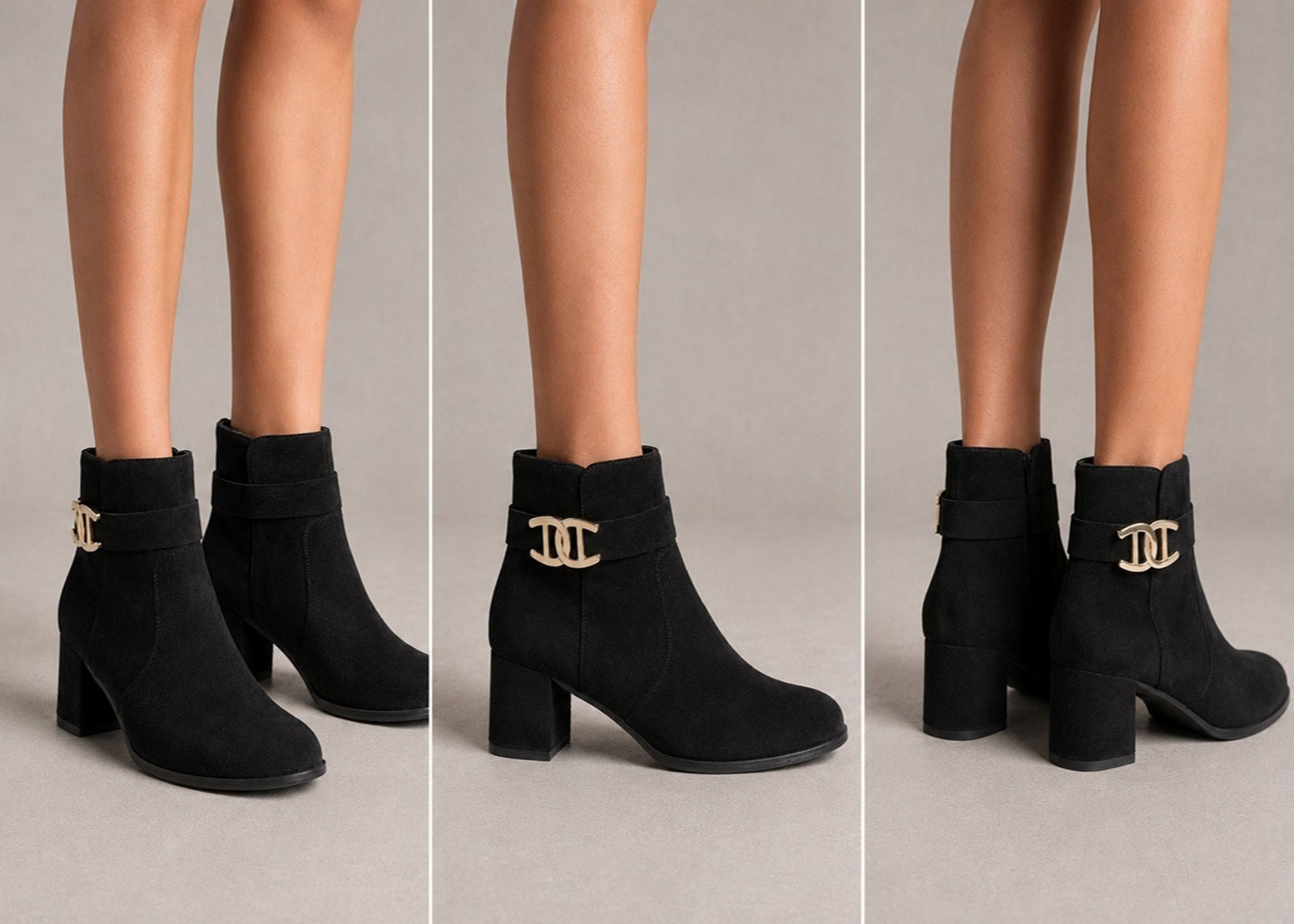 Elegant Ladies Heeled Boots with Gold Trim