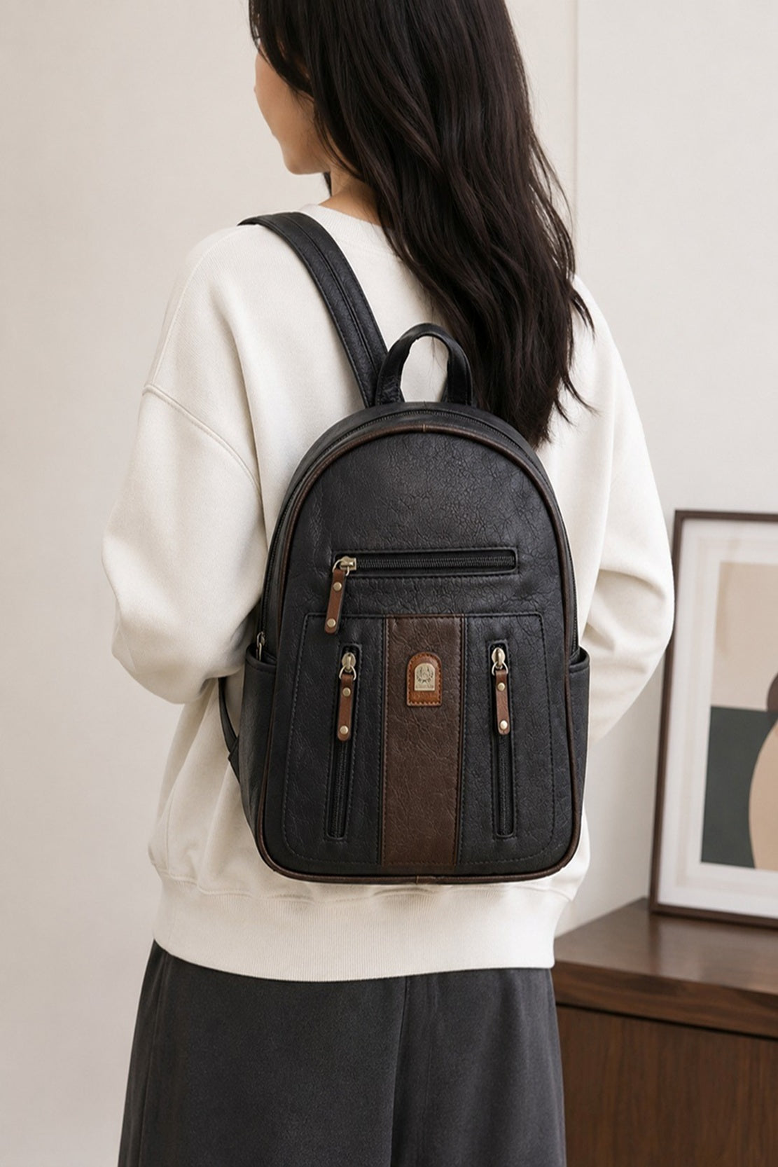 Women’s Multi-Pocket PU Leather Backpack