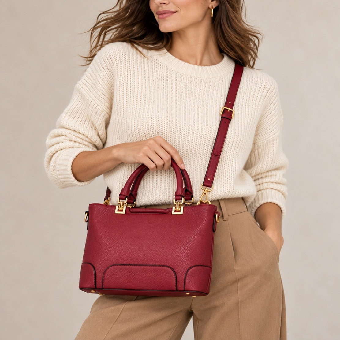 Elegant Textured PU Leather Top Handle Tote Bag