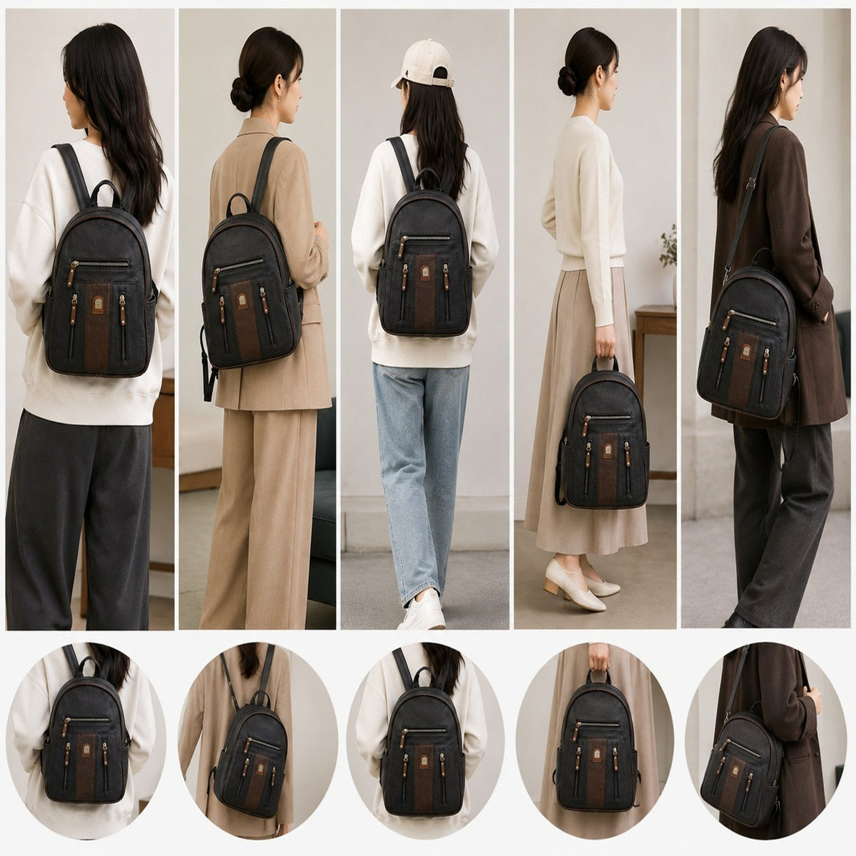 Women’s Multi-Pocket PU Leather Backpack