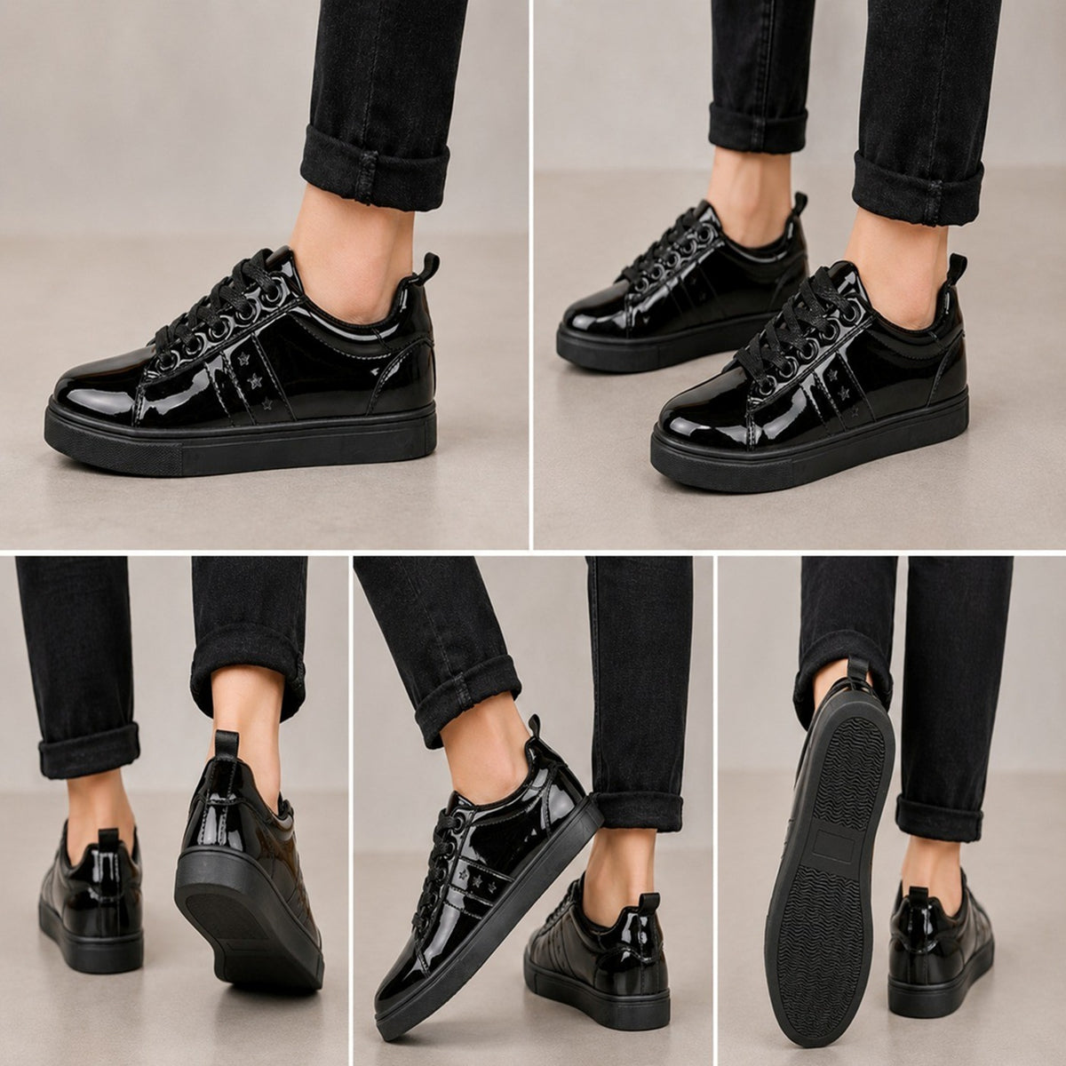 Glossy Patent Leather Casual Trainers Shoes