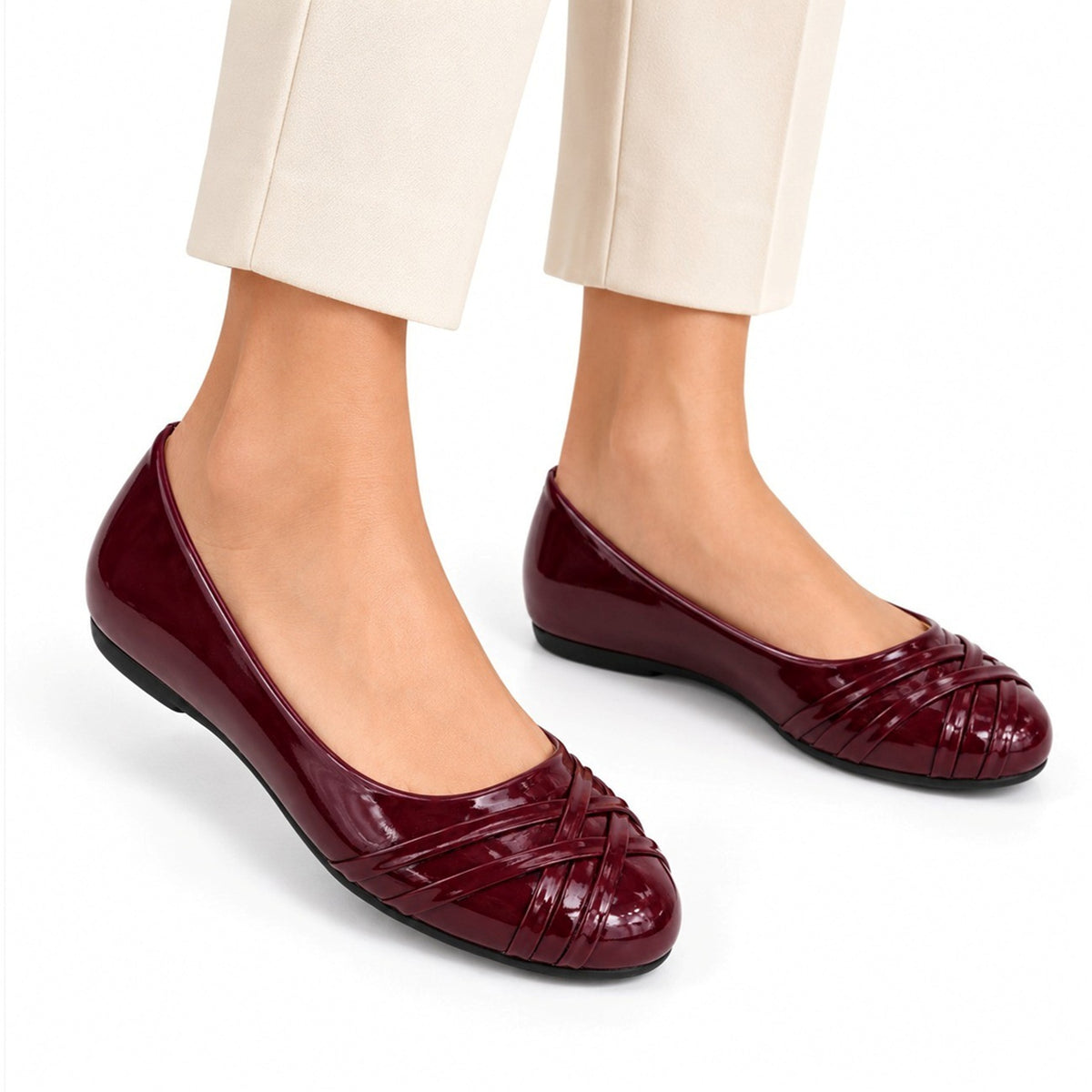Women's Patent Ballet Flats with Woven Toe Detail