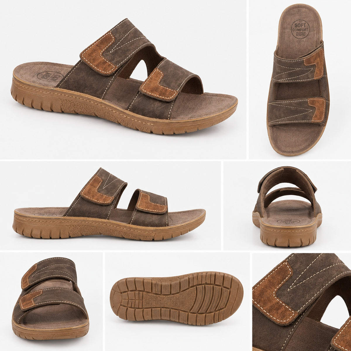 Men's Double-Strap Brown Aba Pam Slippers Chappal