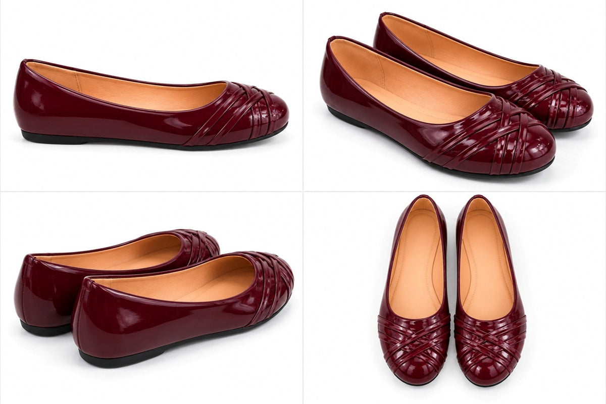 Women's Patent Ballet Flats with Woven Toe Detail