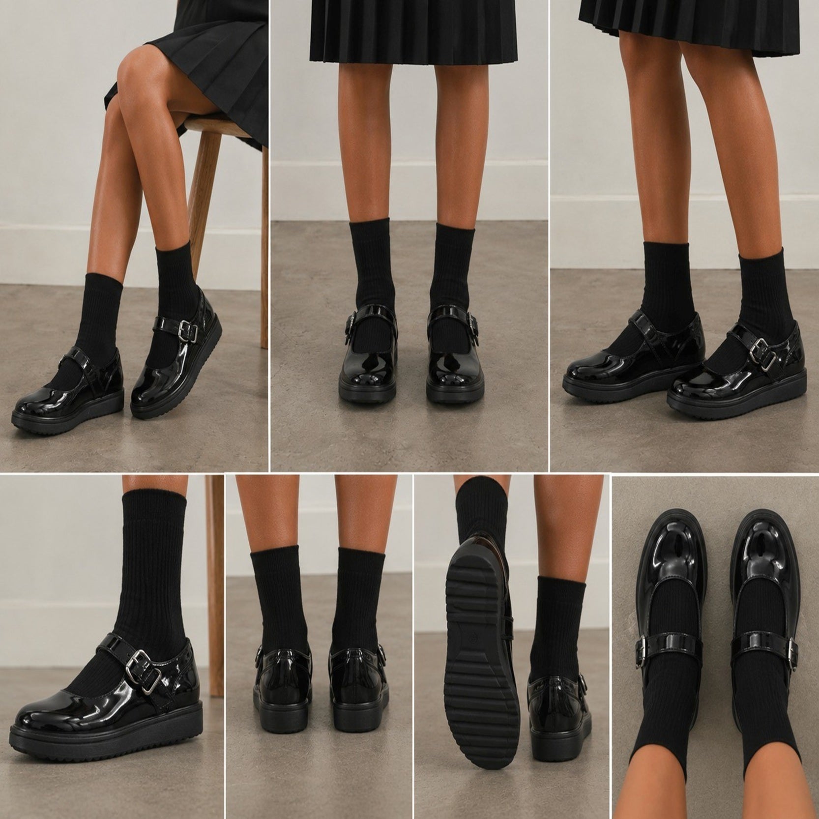 Patent Mary Jane School Shoes with Buckle Strap