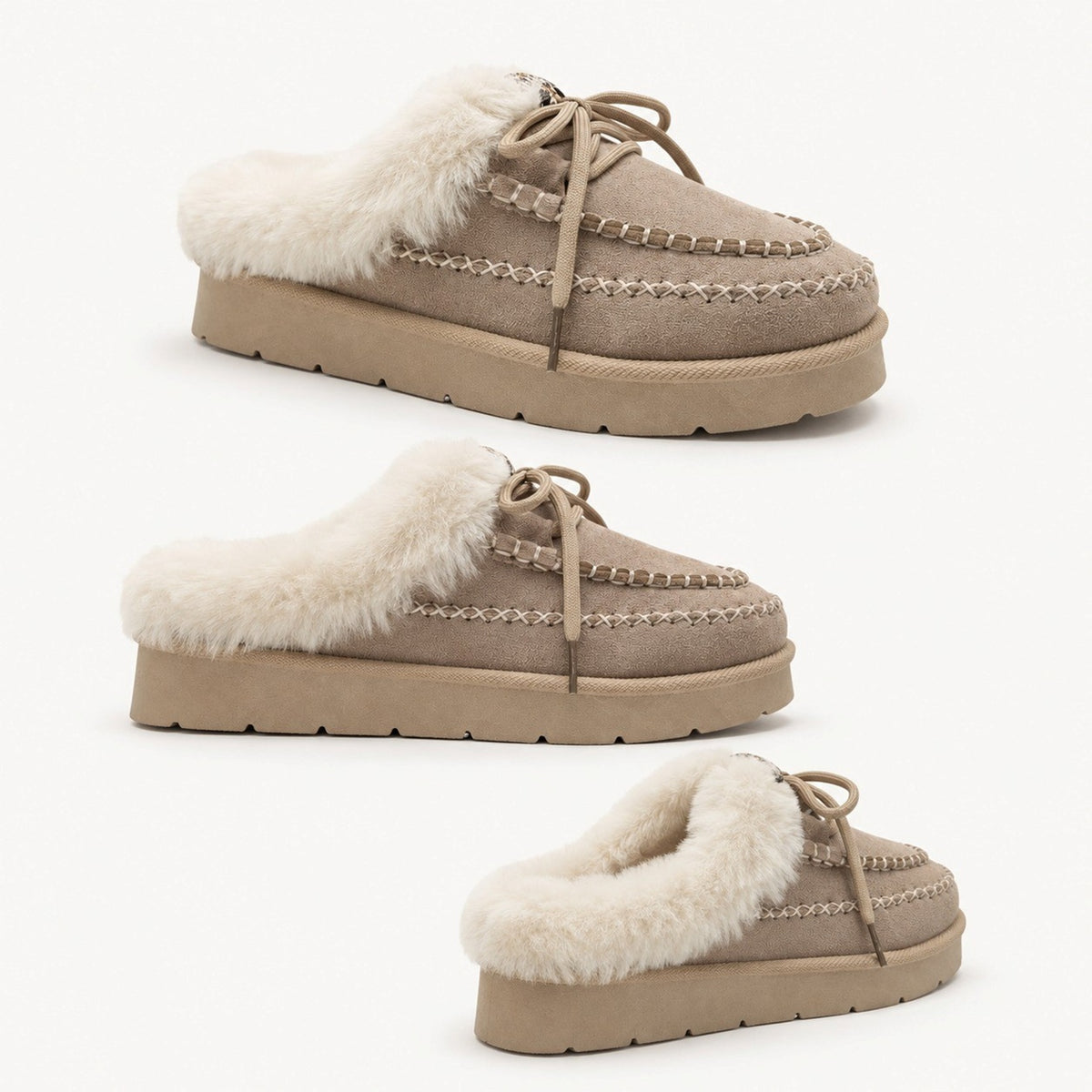Women's Faux Fur Trim Lace-Up Platform Shoes
