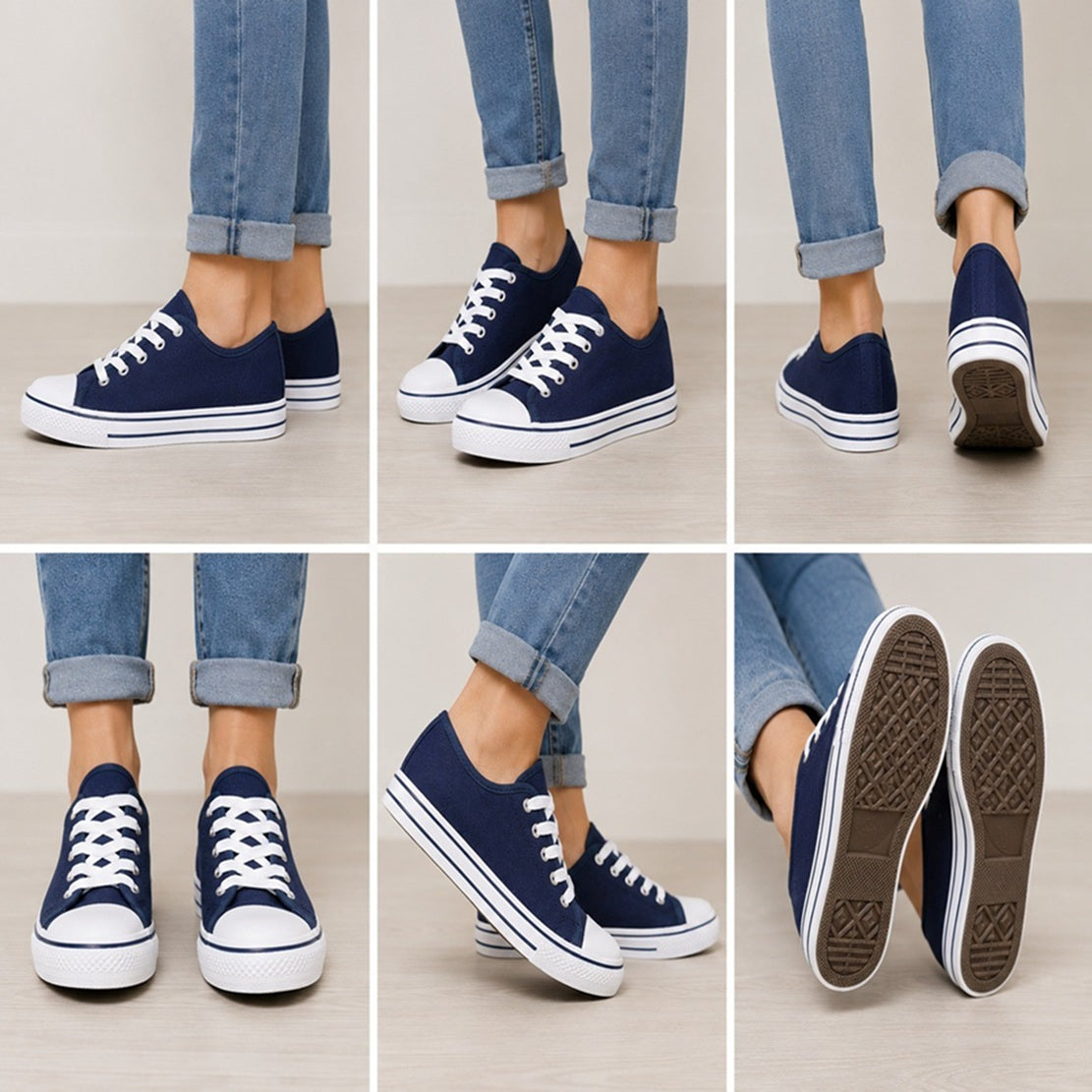 Women's Lace-Up Canvas Flat Trainers