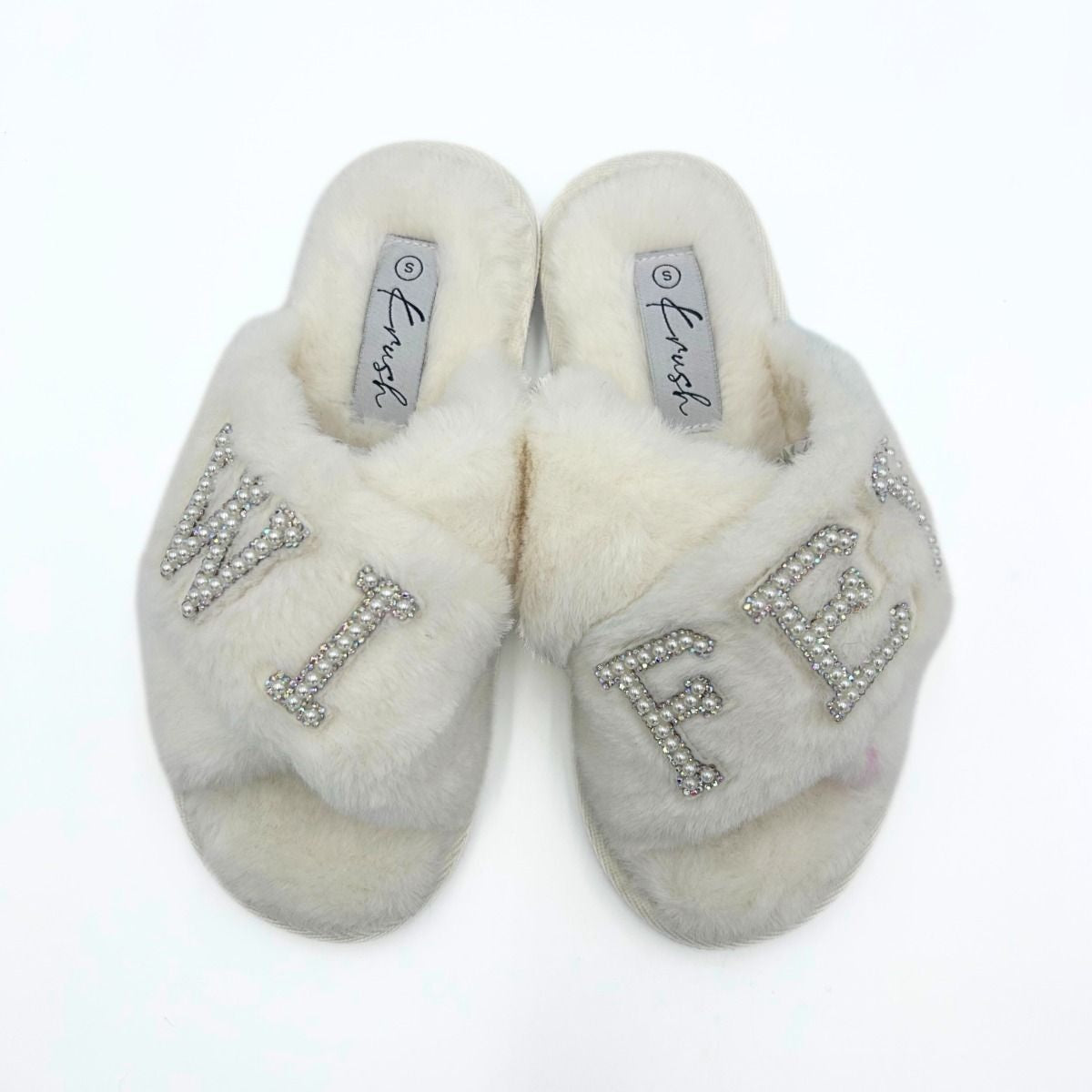 Fluffy WIFEY Beaded Rhinestone Letter  Slippers – Soft Slides