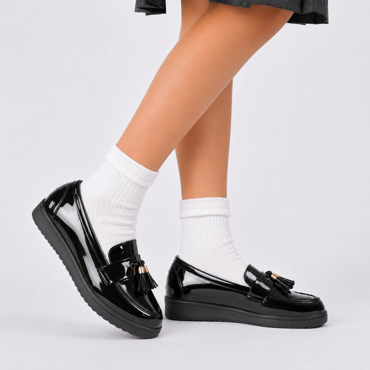 Patent Tassel Platform Loafers School Shoes