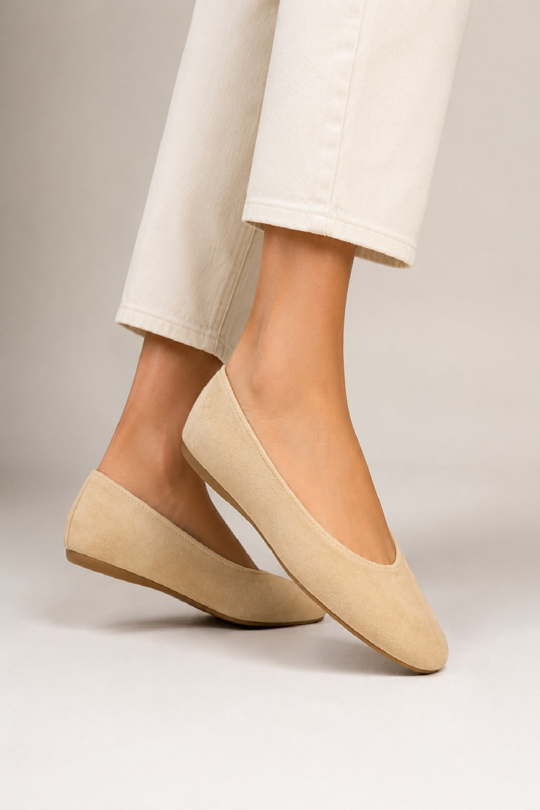 Faux Suede Beige Slip On Flat Ballet Pumps