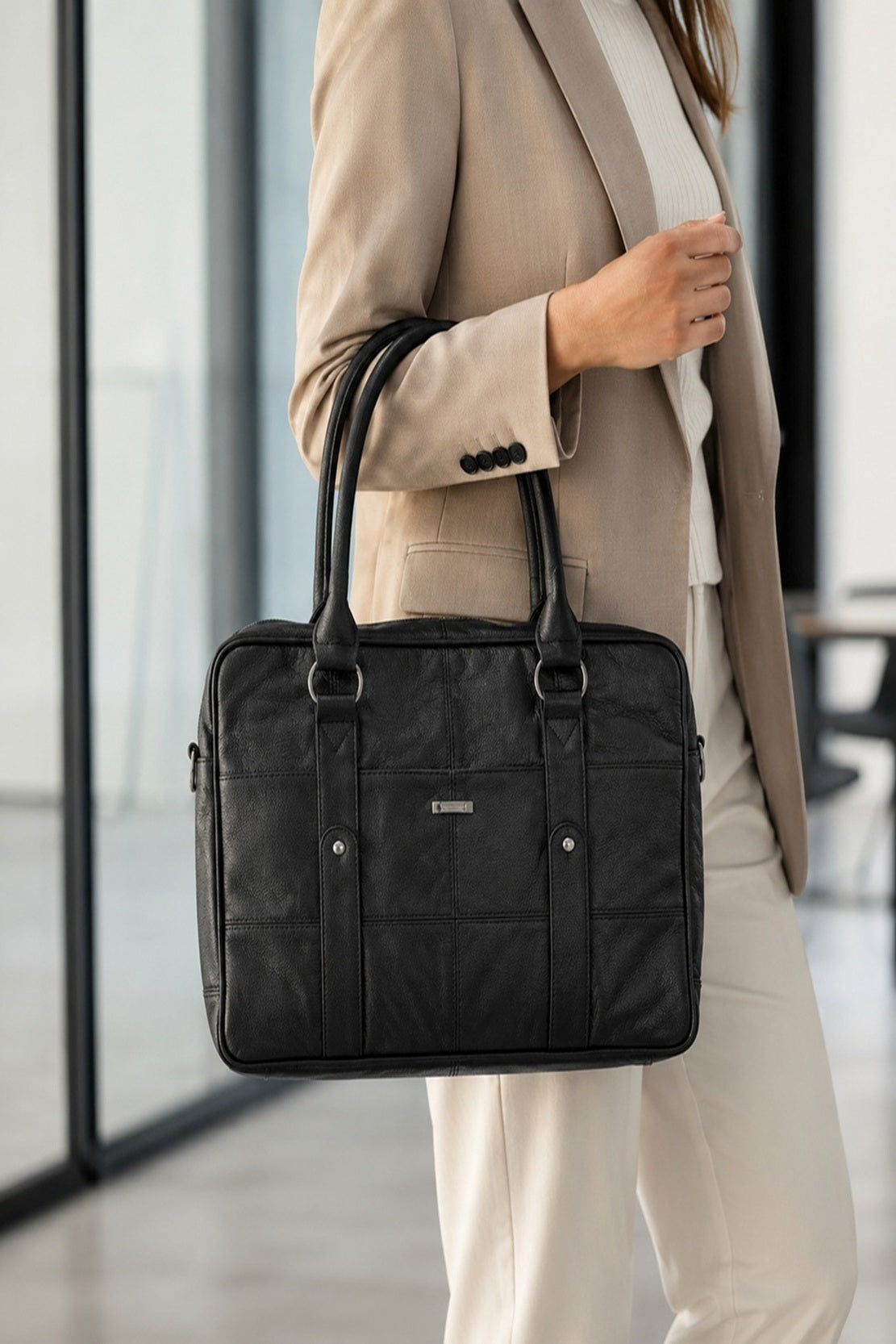 Women's Cowhide Leather Laptop Tote Bag 40 x 27 x 10 cm