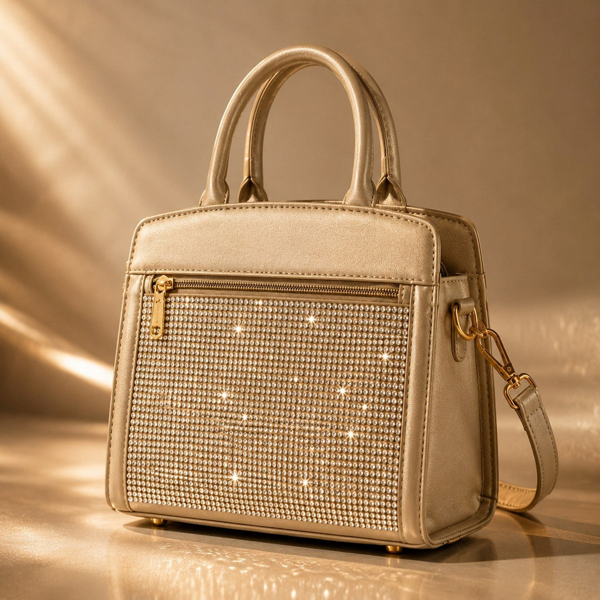 Women’s Embellished Structured Handbag with Shoulder Strap