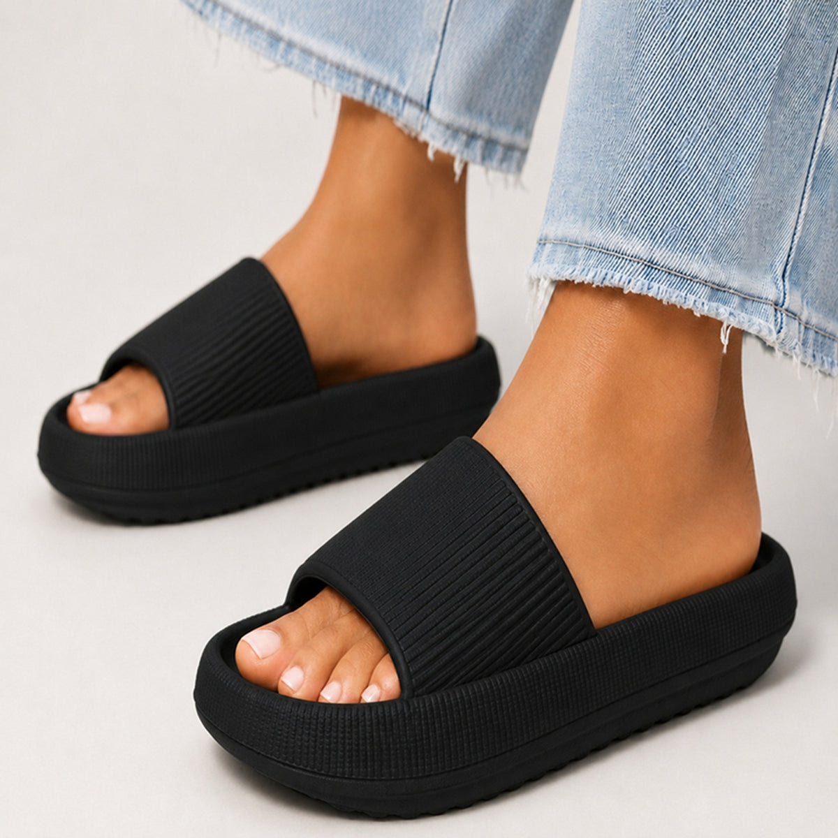 Black Cloud Comfort Platform Slide Sandals