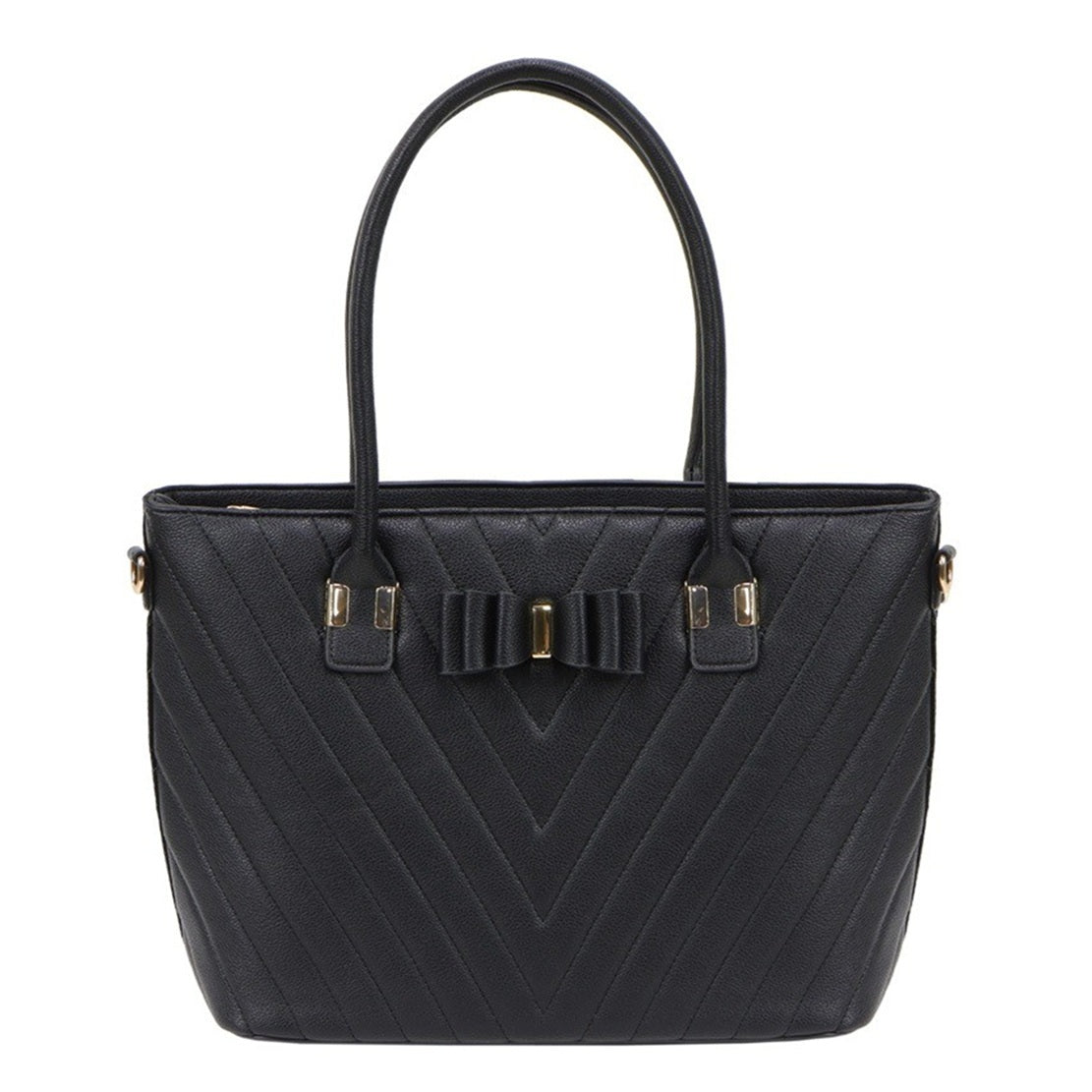 Women's PU Leather Quilted Tote Handbag with Bow Detail