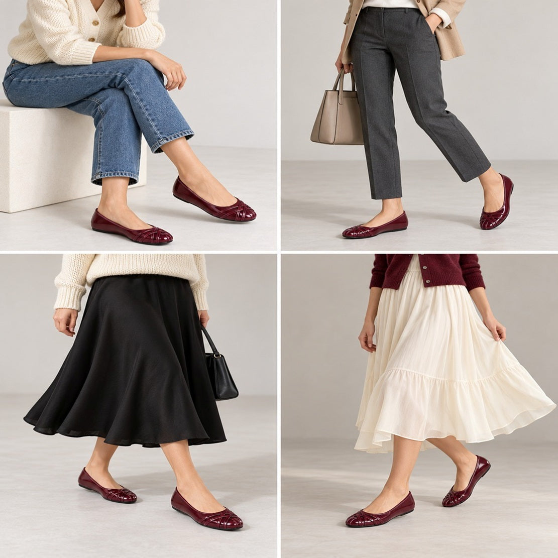 Women's Patent Ballet Flats with Woven Toe Detail