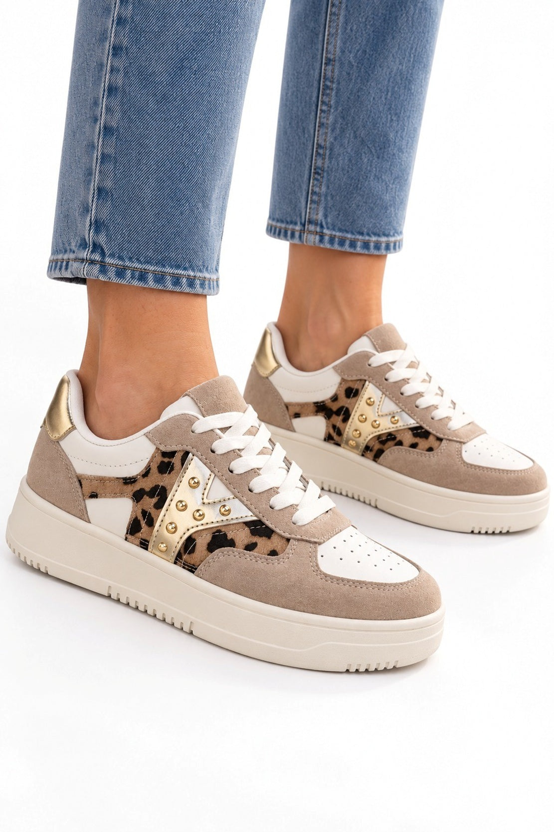 Women's Leopard Print Lace-Up Platform Trainers