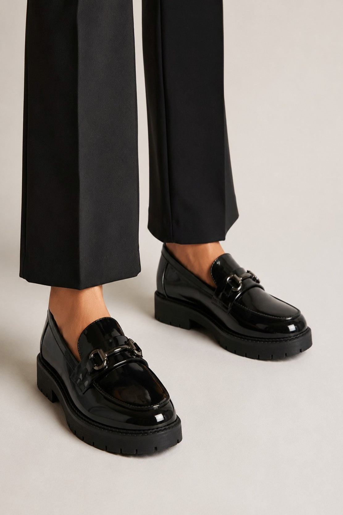 Patent Chain Detail Platform Loafers