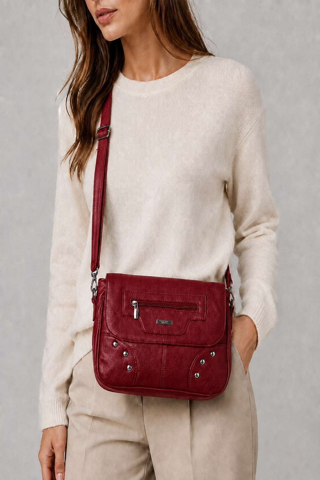Women's Fashion Leather Grain PU Crossbody Bag