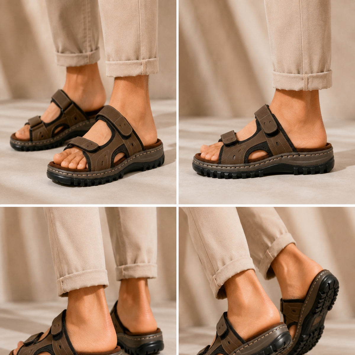 Brown Comfort Twin Strap Mules Sliders