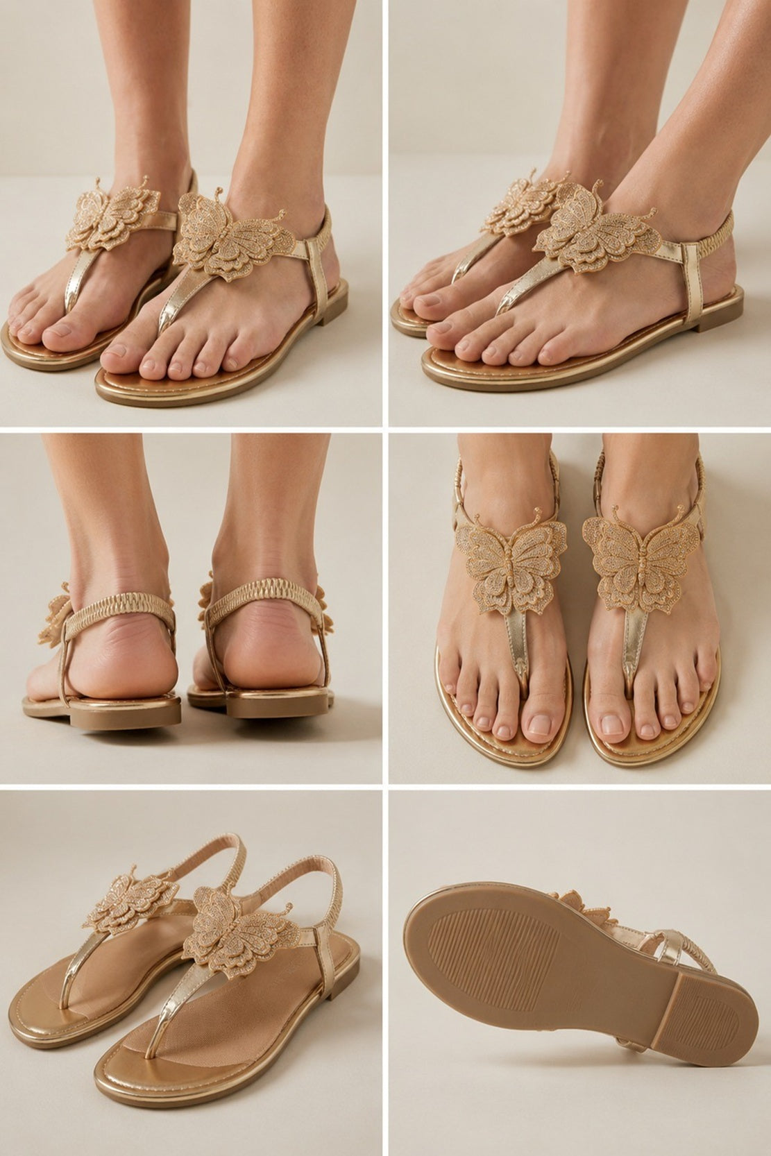 Women's Butterfly Embellished T-Bar Flat Sandals