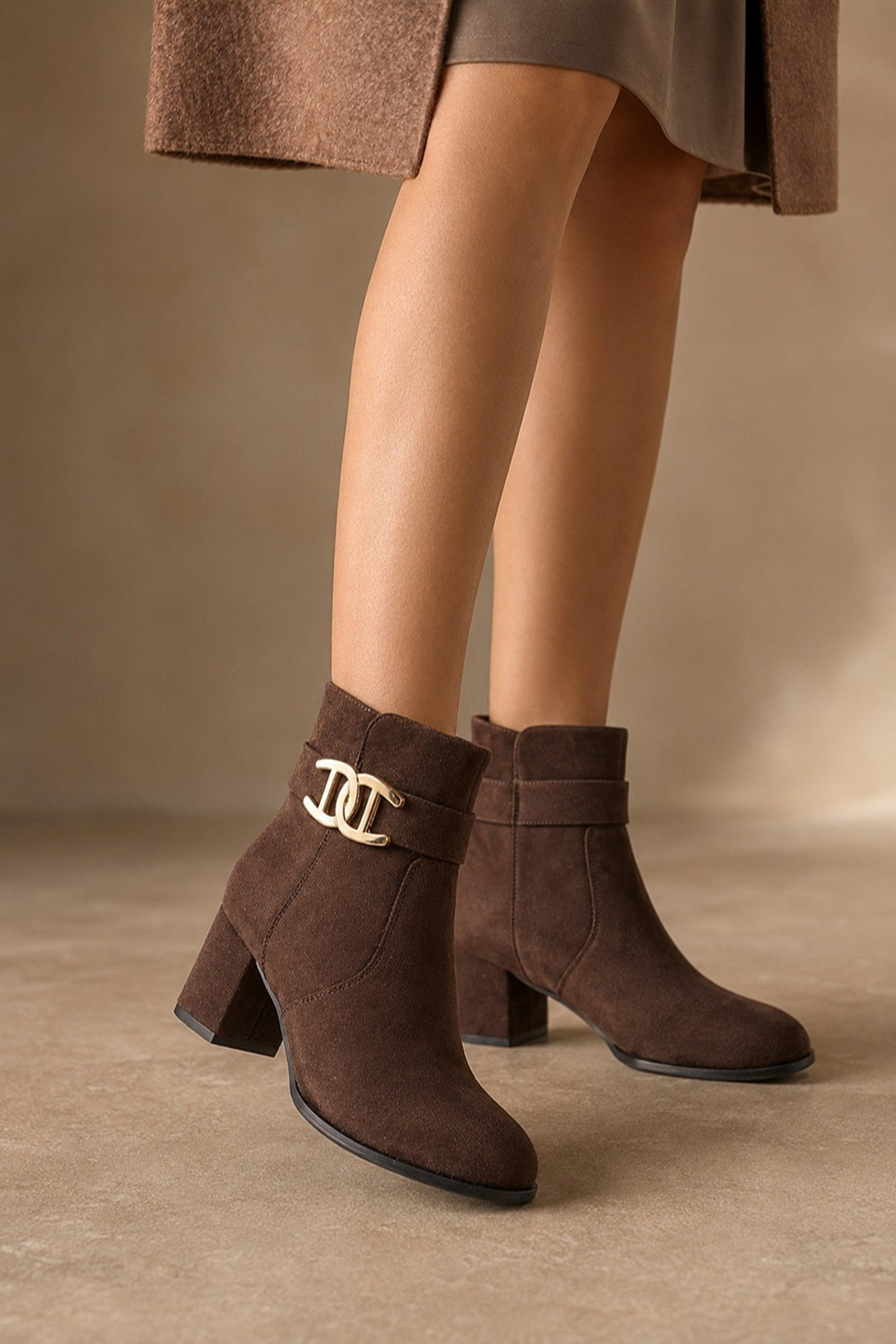 Elegant Ladies Heeled Boots with Gold Trim