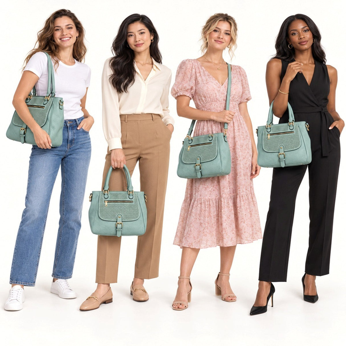 Perforated Front Pocket Shoulder Tote Bag
