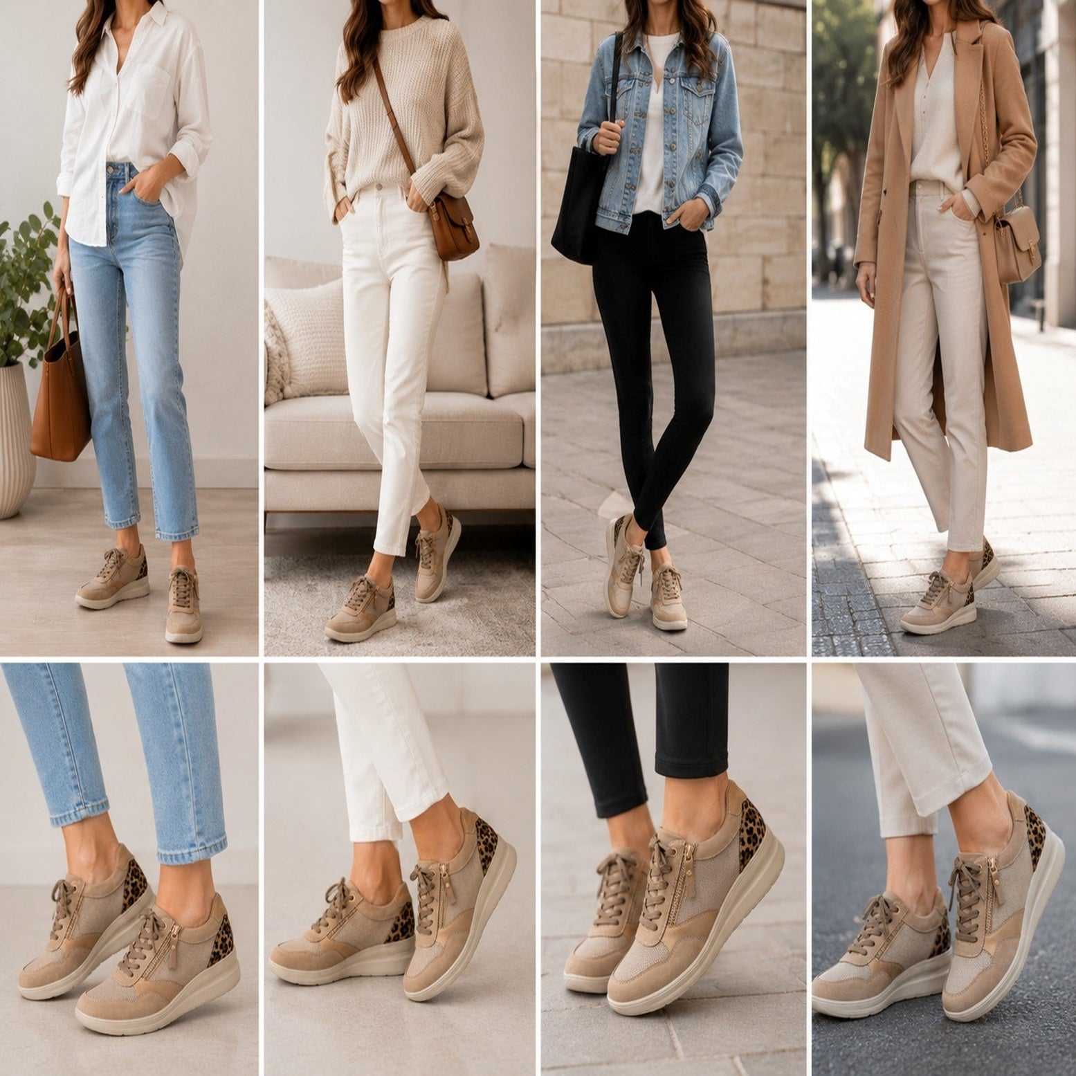 Women's Taupe Leopard Panel Comfort Wedge Trainers