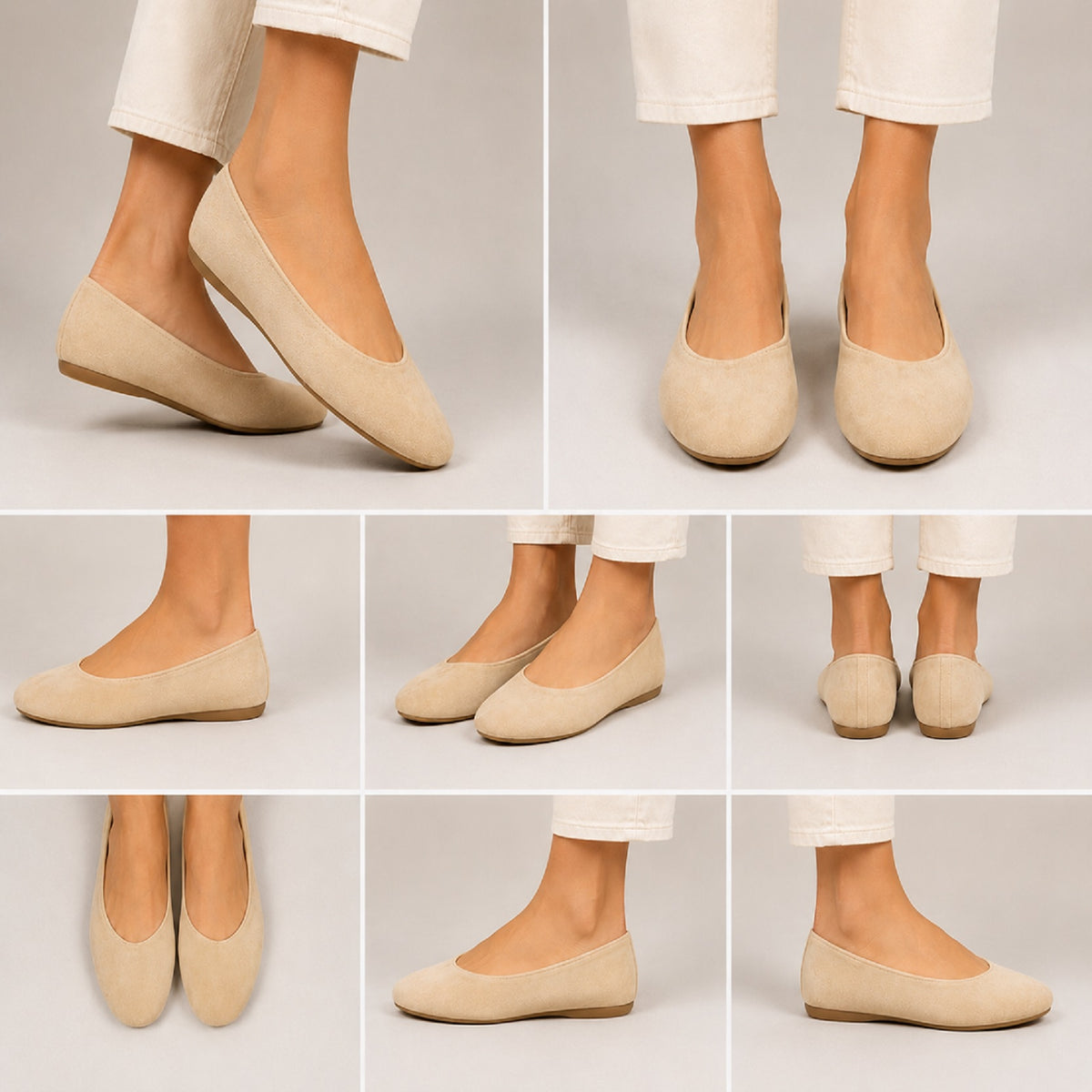 Faux Suede Beige Slip On Flat Ballet Pumps