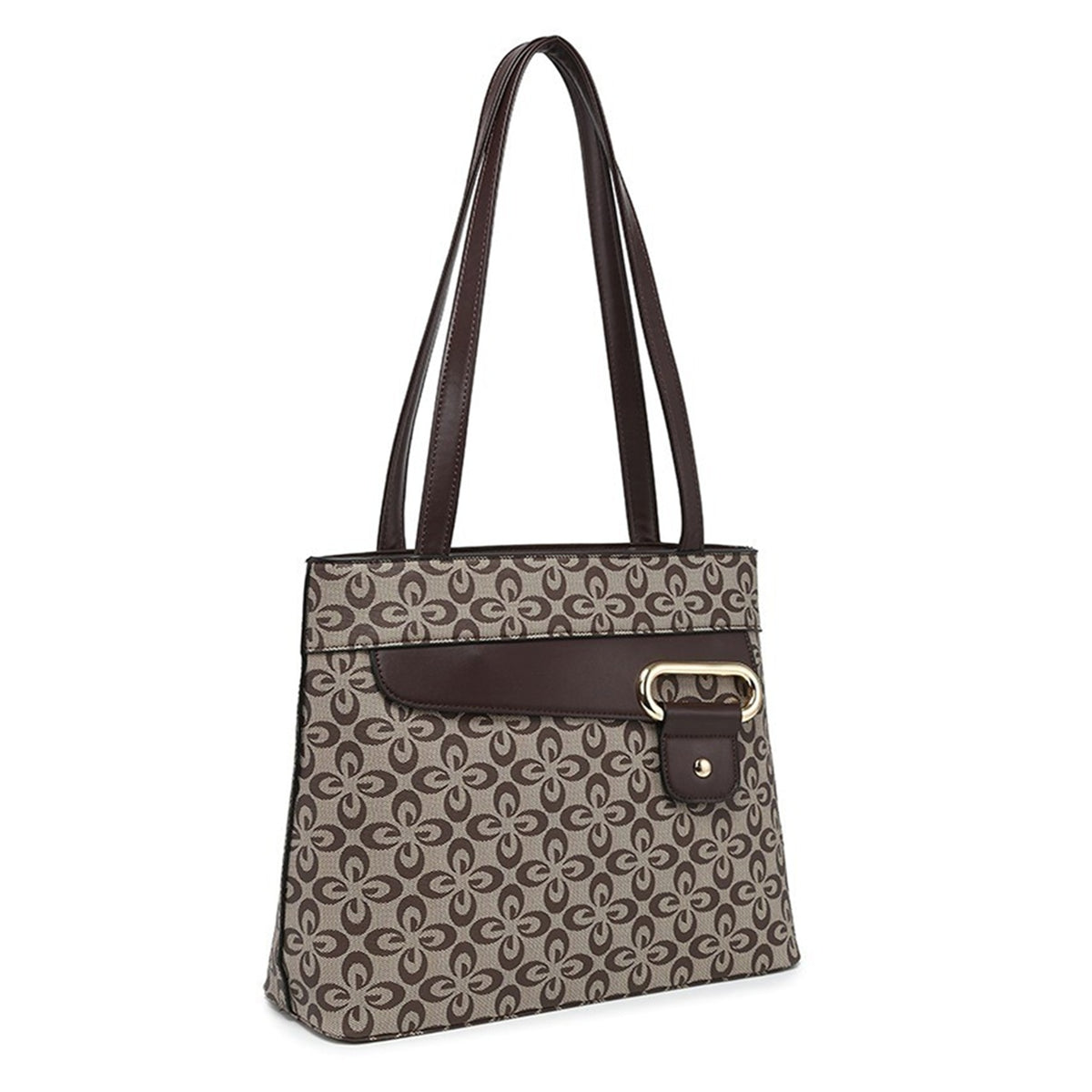 Women's Patterned Tote Shoulder Handbag with Buckle Detail