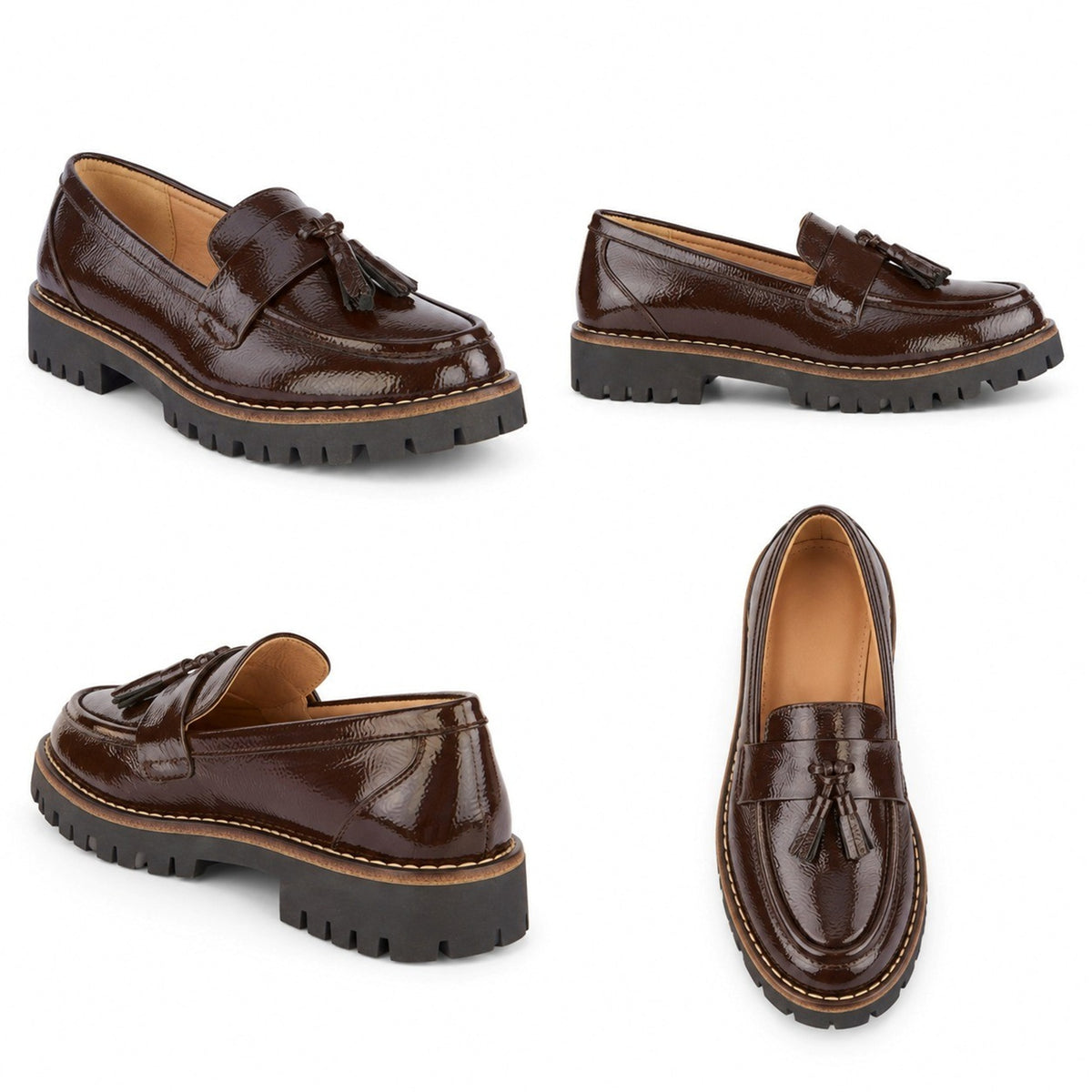 Women's Patent Tassel Loafers Chunky Lug Sole