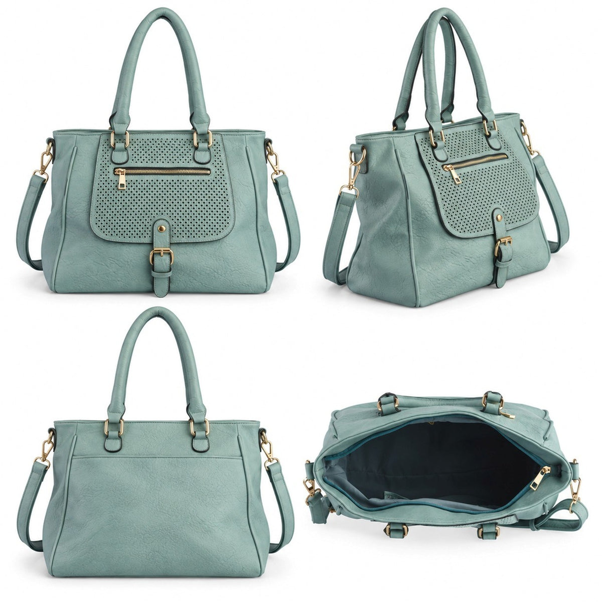 Perforated Front Pocket Shoulder Tote Bag