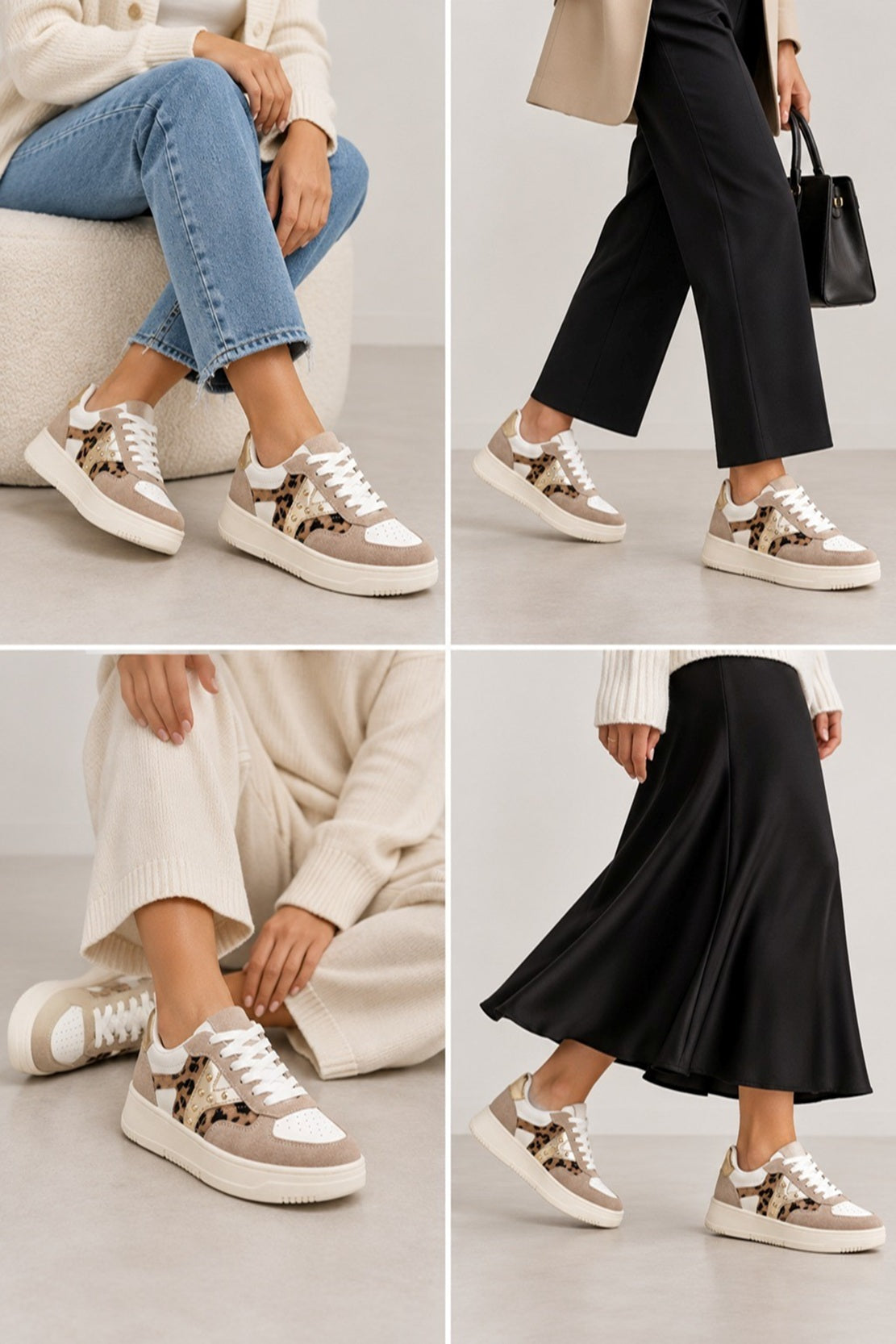 Women's Leopard Print Lace-Up Platform Trainers