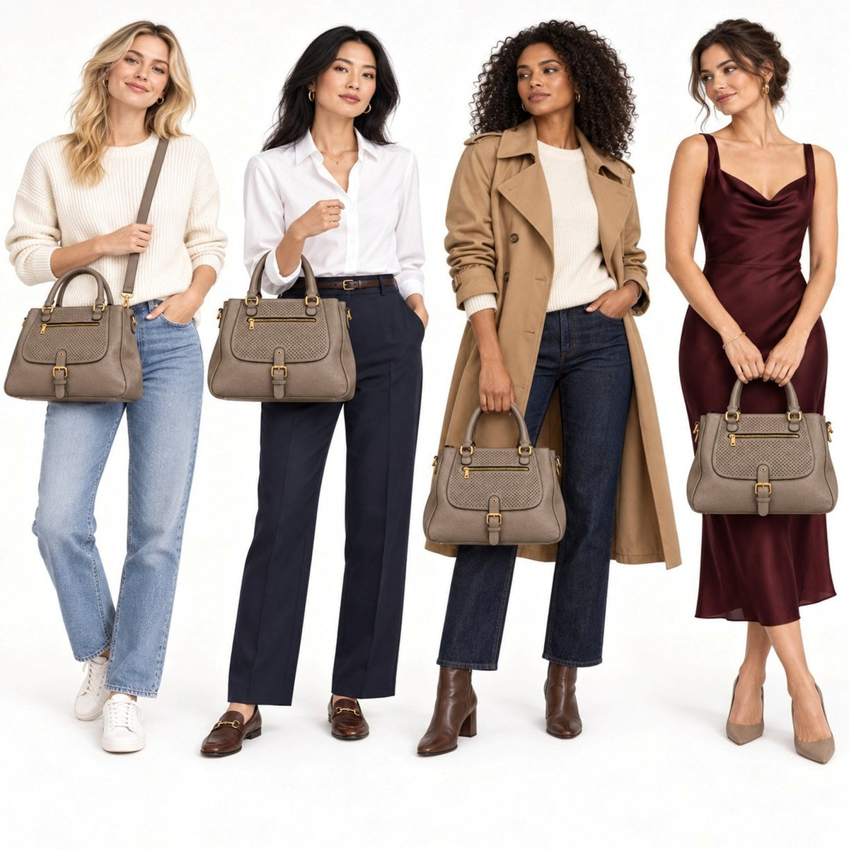 Perforated Front Pocket Shoulder Tote Bag
