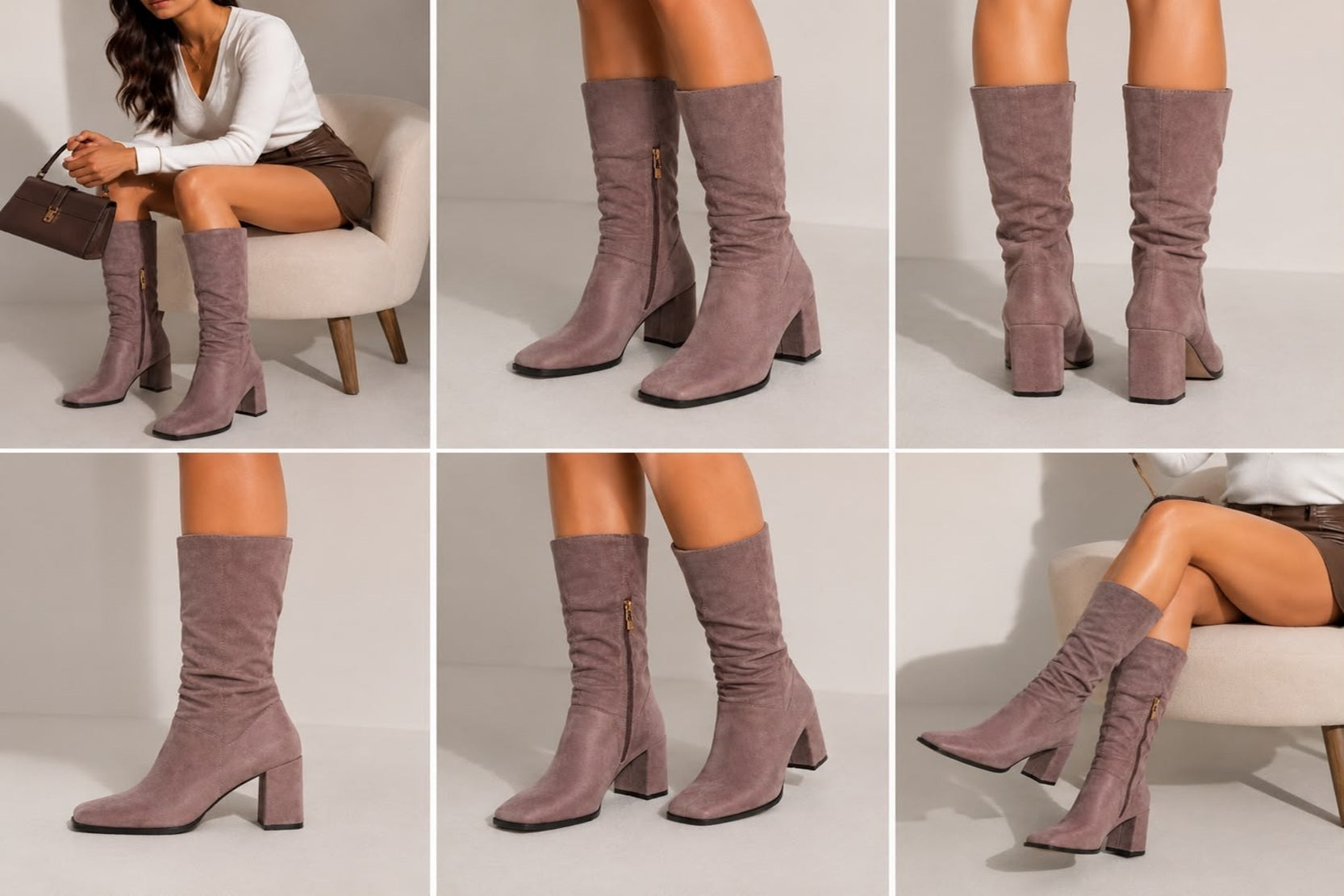 MF Women's Suede Knee High Block Heel Boots