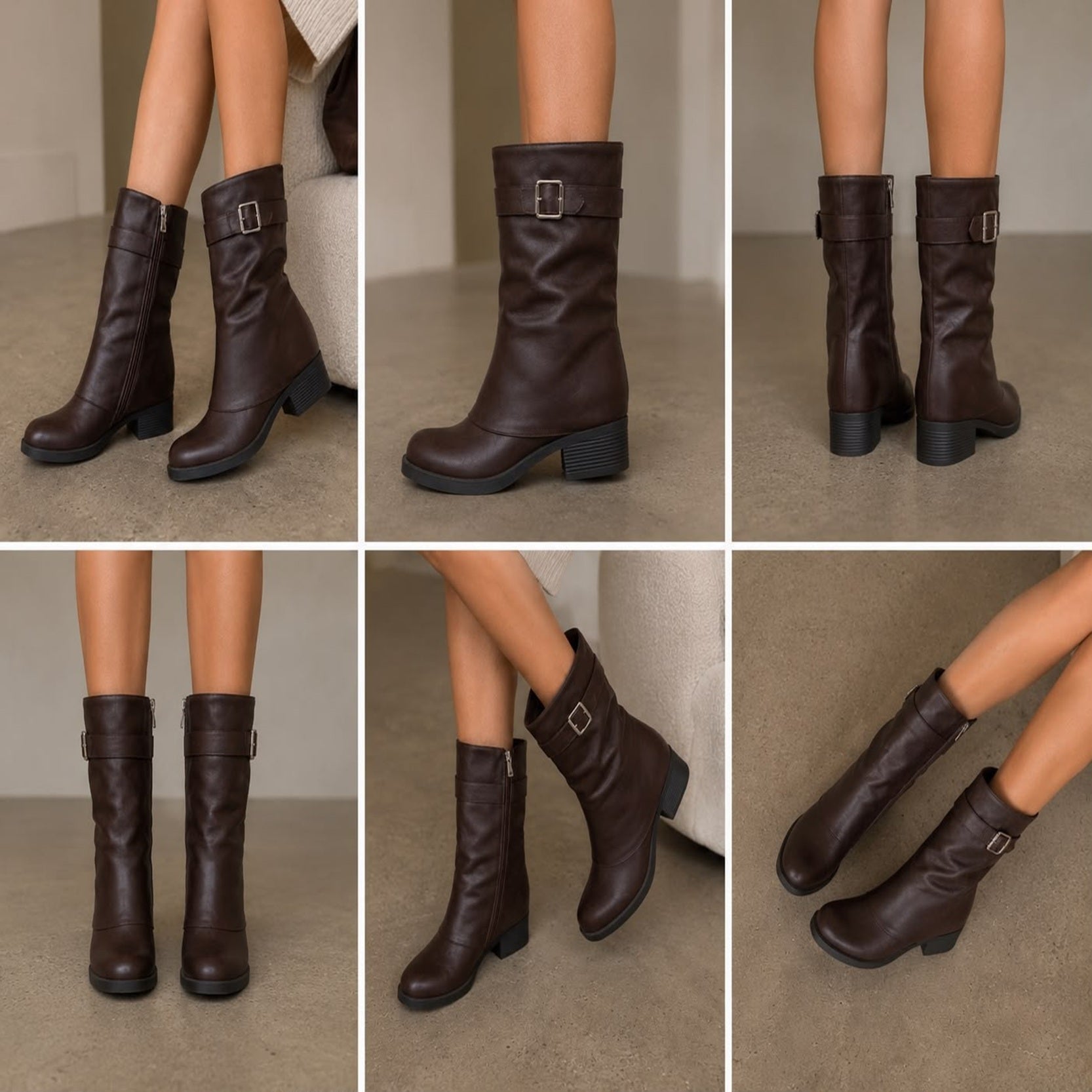 Women's Buckle Detail Mid-Calf Zip Boots