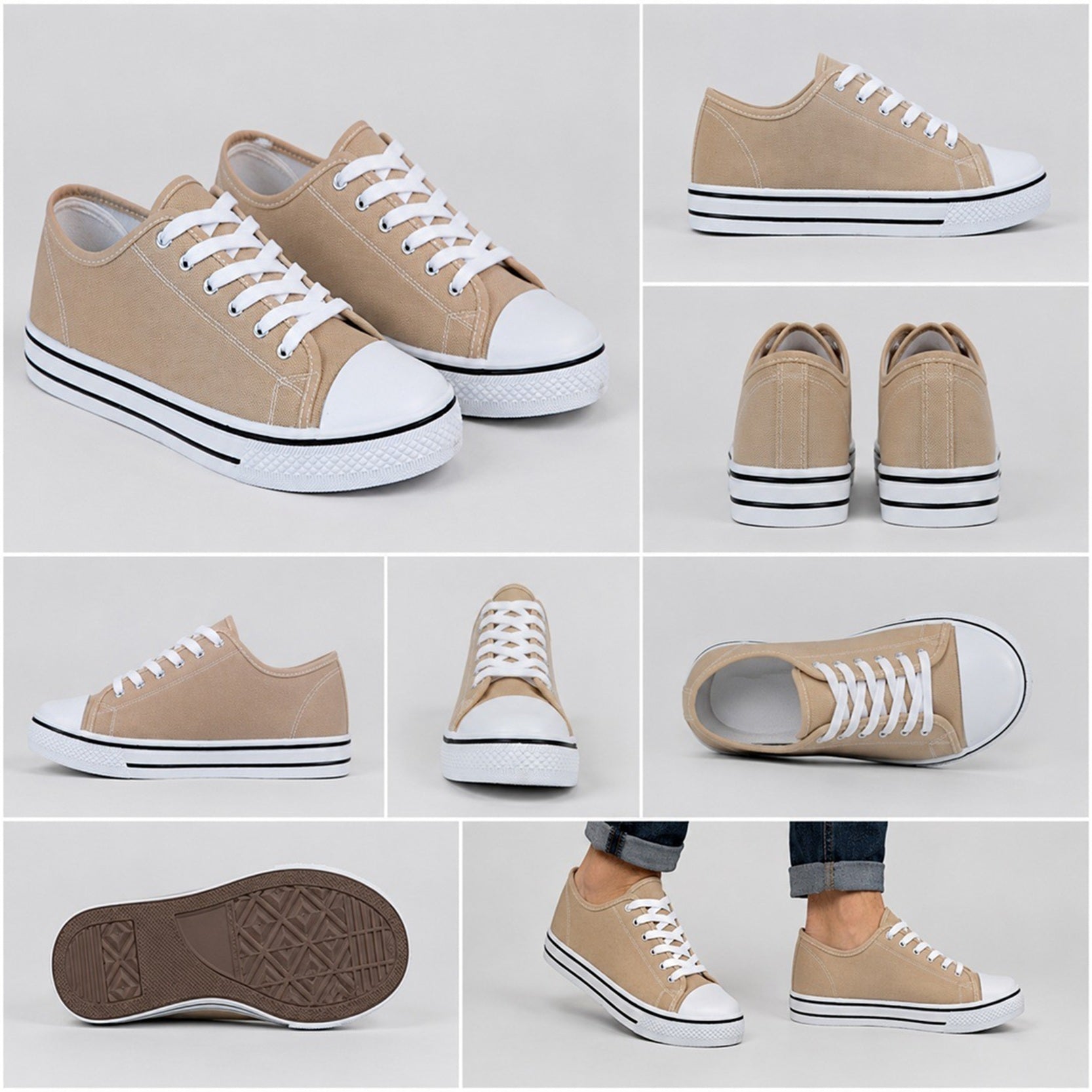 Beige Canvas Lace-Up Casual Trainers for Men