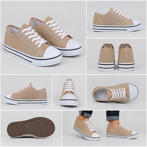 Beige Canvas Lace-Up Casual Trainers for Men