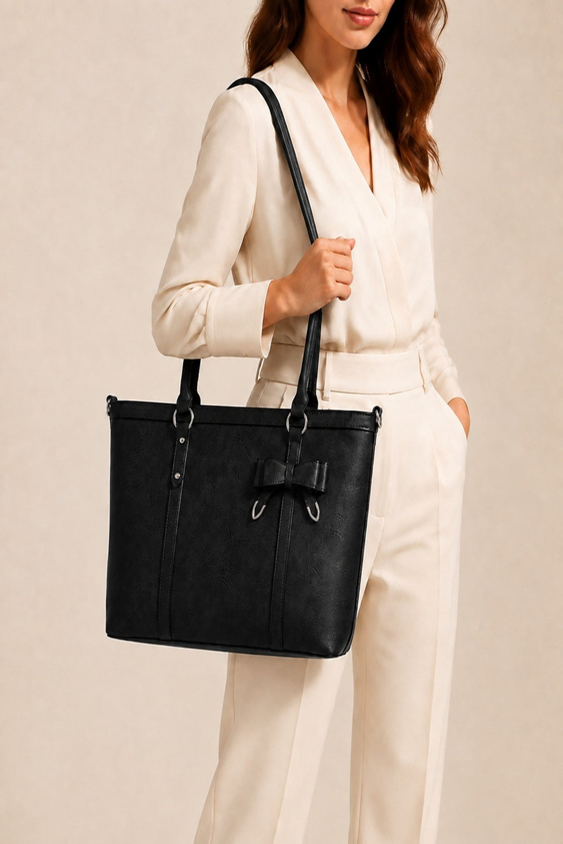 Women’s Bow Detail PU Leather Tote Bag