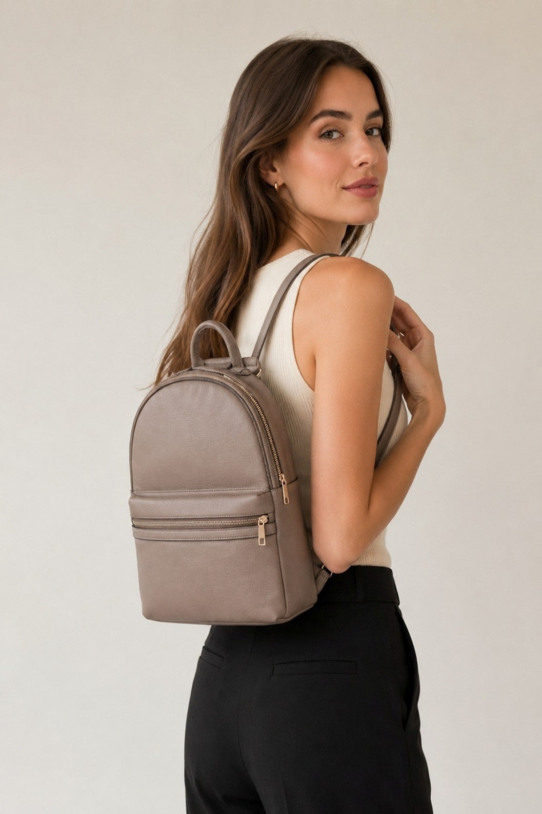 Women's Minimalist Faux Leather Backpack