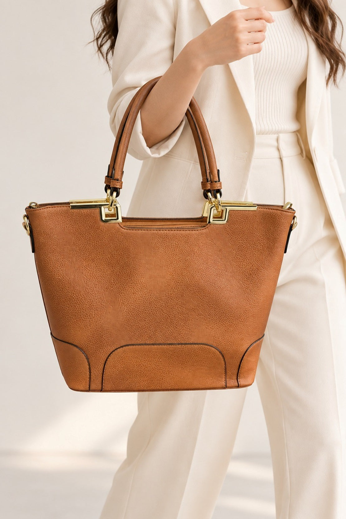 Elegant Textured PU Leather Top Handle Tote Bag